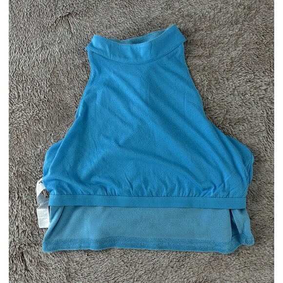 Fabletics Built-In Bra Tank Women Size XXL Mock Light Blue Terrycloth Gym New - Picture 8 of 12